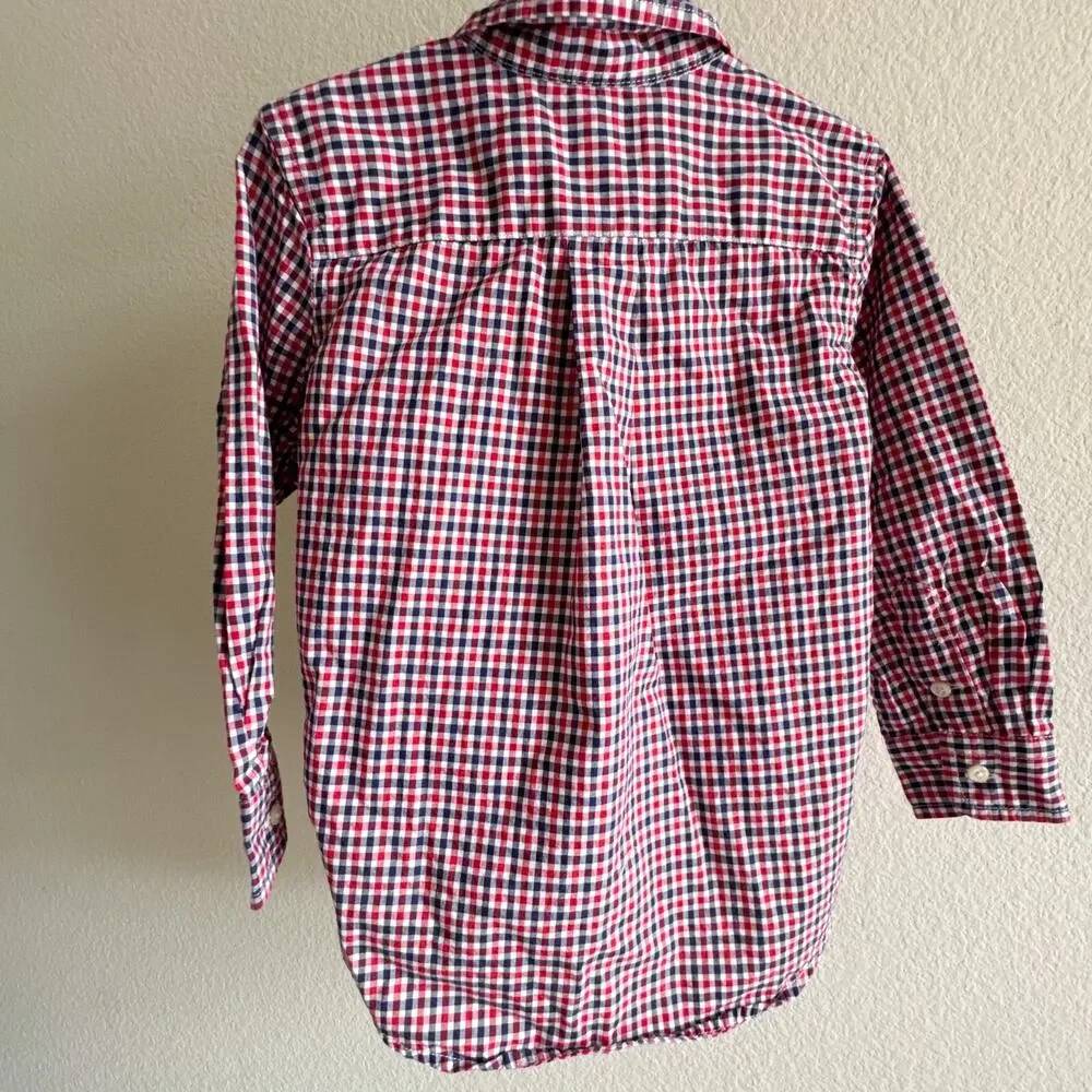 Ralph Lauren 3/3T Button-Down Shirt Red Blue Gingham Plaid Long Sleeve Cotton